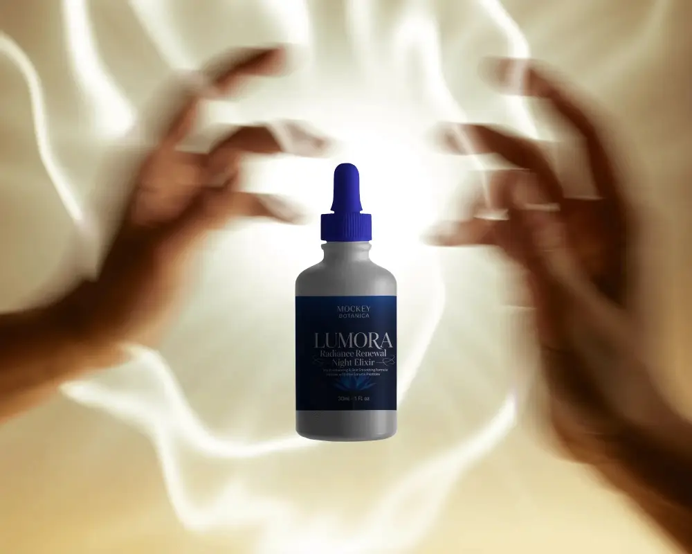 Essential Dropper Bottle Mockup With Glowing Background And Motion Hands Design