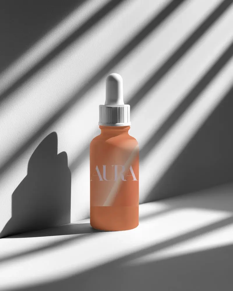 Premium Dropper Bottle Mockup With Natural Light And Shadow For Cosmetic Packaging Design