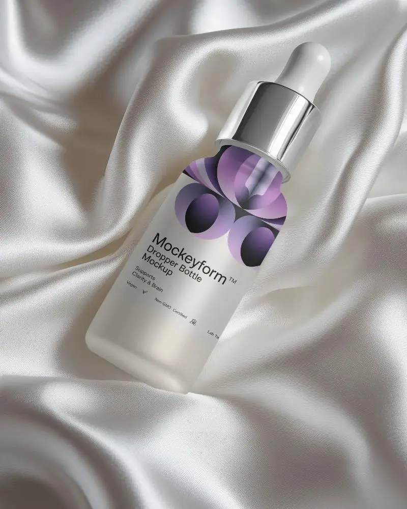 Premium Dropper Bottle Mockup For Cosmetic Liquid Packaging Branding Presentation Design
