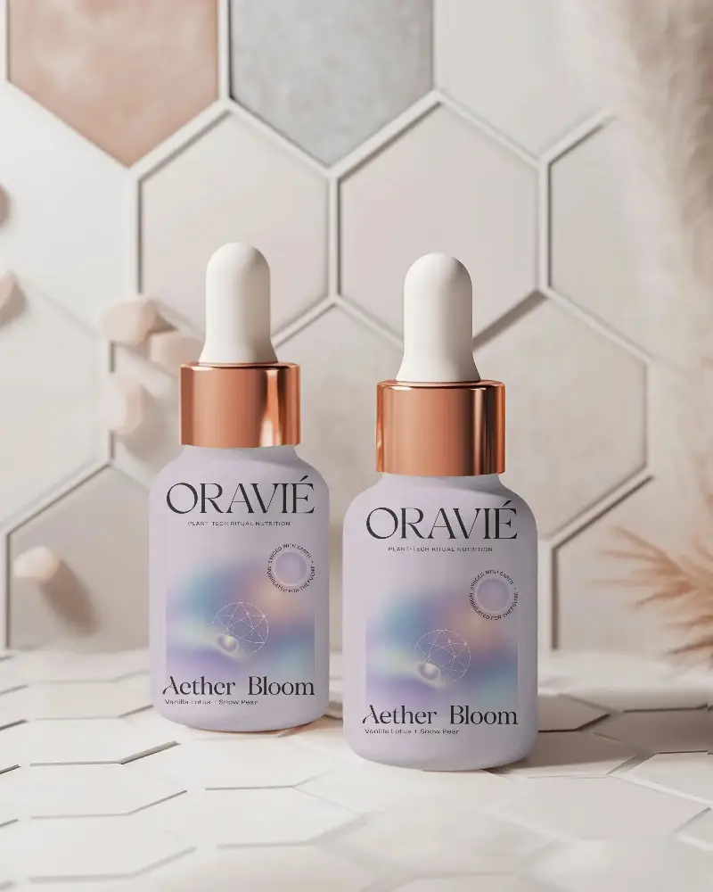 High Quality Dropper Bottle Mockup Presented On Hexagonal Tile Background For Branding