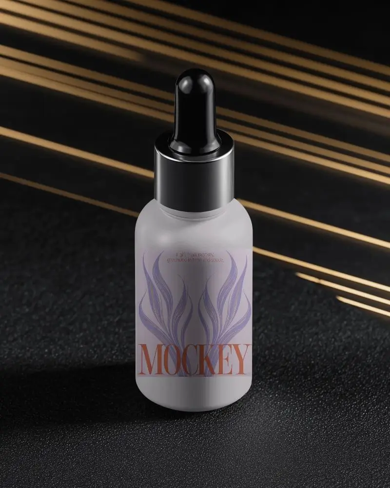 Luxury Dropper Bottle Mockup On Textured Surface For Cosmetic Serums Or Essential Oils