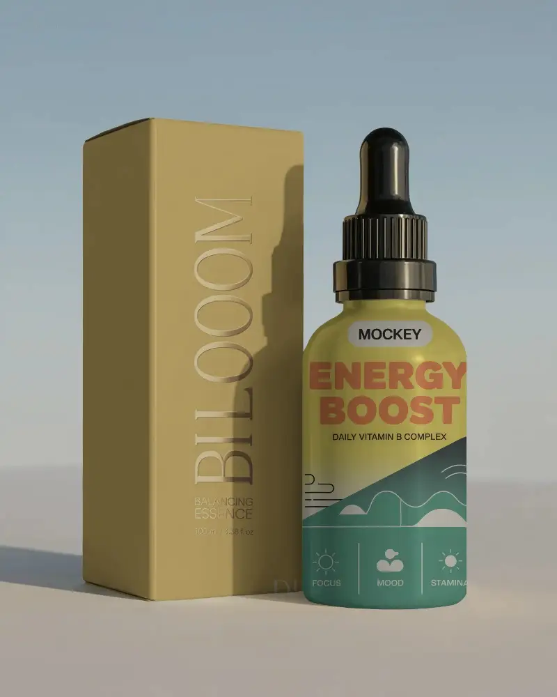 Elegant Dropper Bottle And Box Mockup For Pharmaceutical And Skincare Product Branding