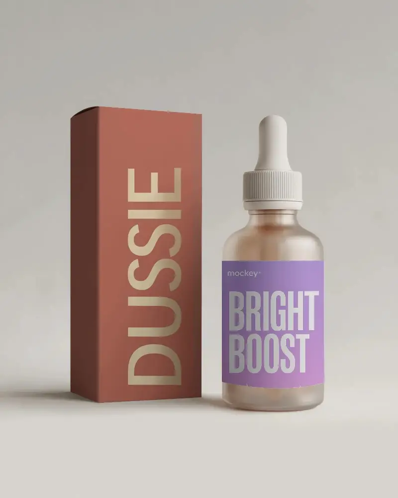 Professional Dropper Bottle Mockup With Box For Cosmetic And Healthcare Product Branding