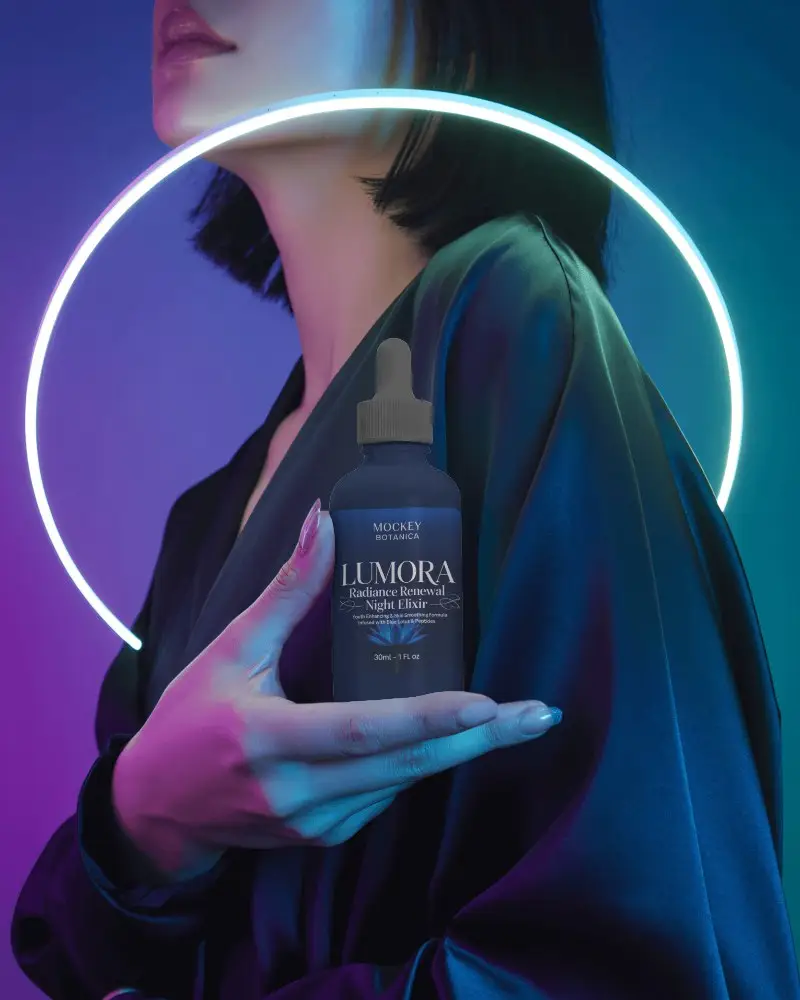 Neon Glow Dropper Bottle Mockup Modern Futuristic Aesthetic With Soft Color Lighting