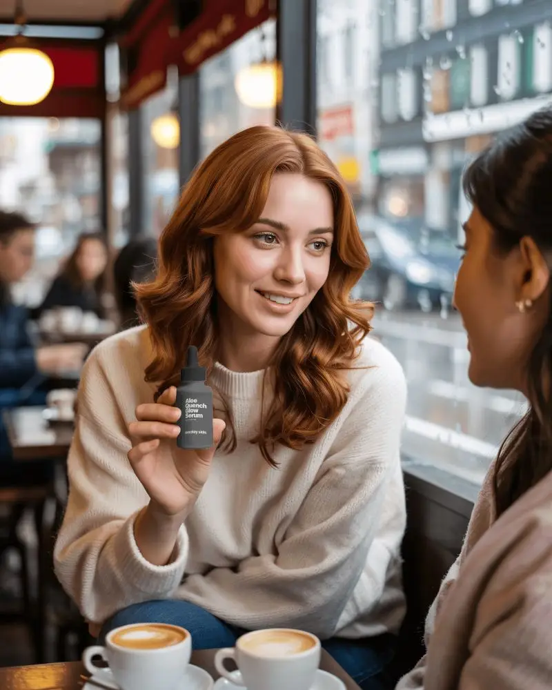 Cafe Dropper Bottle Mockup Woman Holding Product During Coffee Conversation