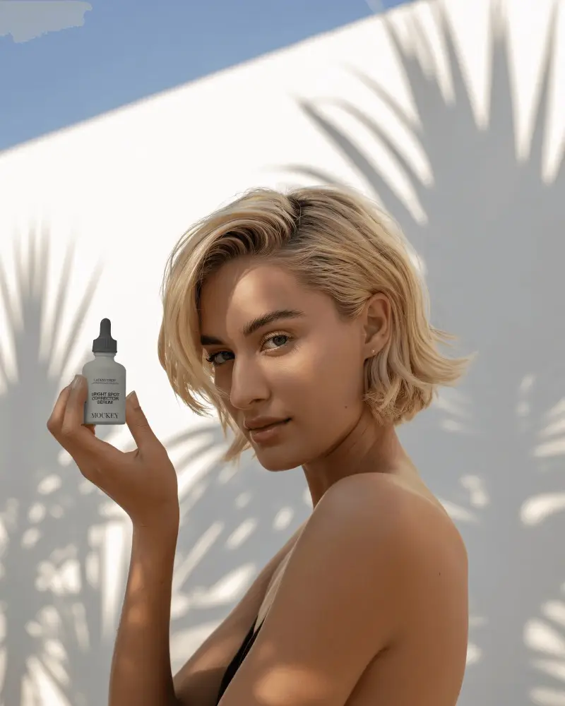 Sunlit Dropper Bottle Mockup Outdoor Minimal Scene With Soft Shadow Play