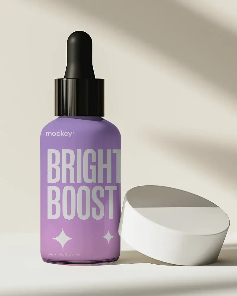 Elegant Minimalist Dropper Mockup Bottle With Lid For Cosmetic Serums And Essential Oils