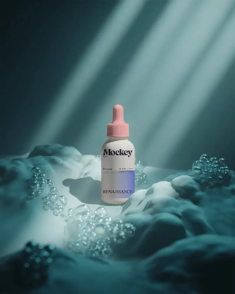 Minimalistic Dropper Bottle Mockup On Soft Surface With Light Shadow Effects For Brand Showcase
