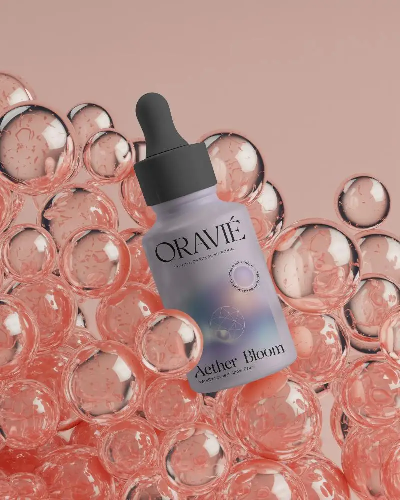 Realistic Dropper Bottle Mockup With Transparent Bubbles For Beauty Product Branding