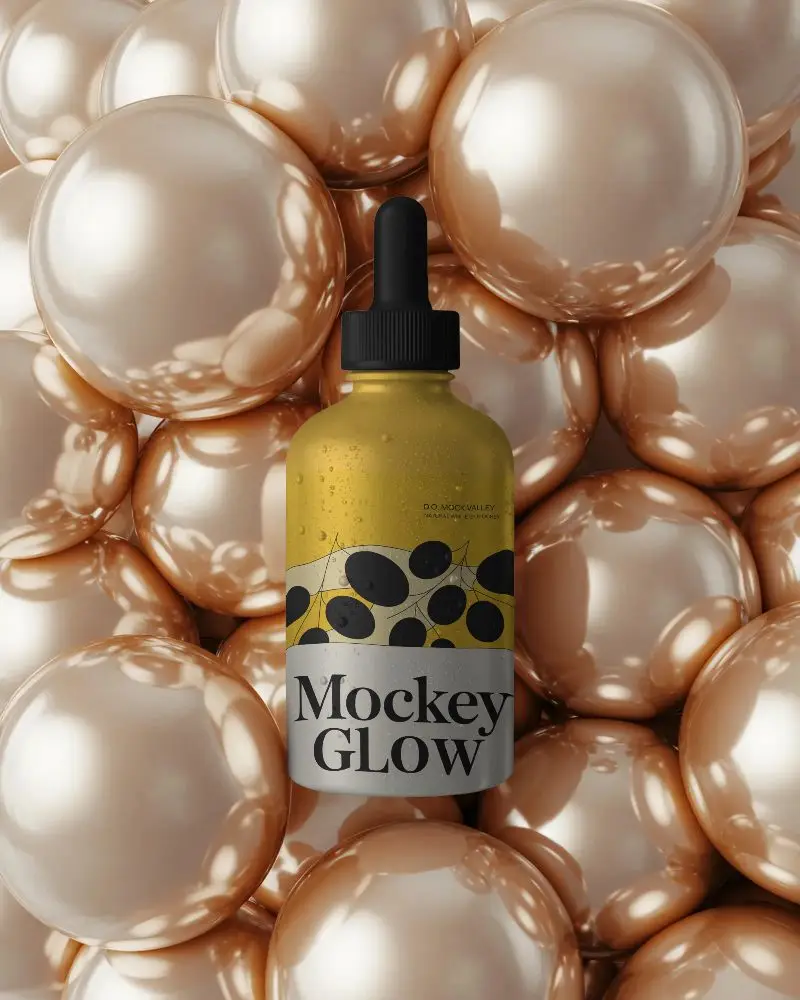 Realistic Dropper Bottle Mockup On Luxury Pearl Background For Skincare Brand Presentation