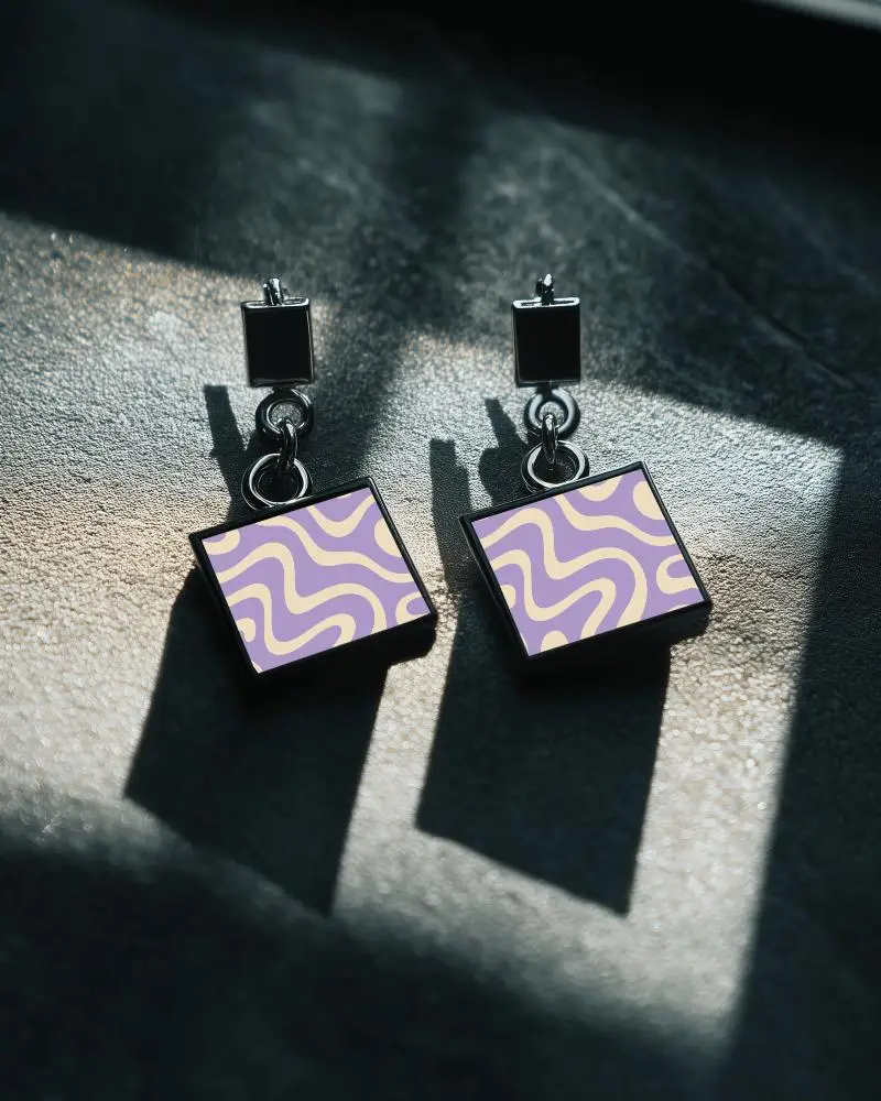 Moody Shadowed Square Drop Earring Mockup On Dark Stone Surface With Dramatic Lighting