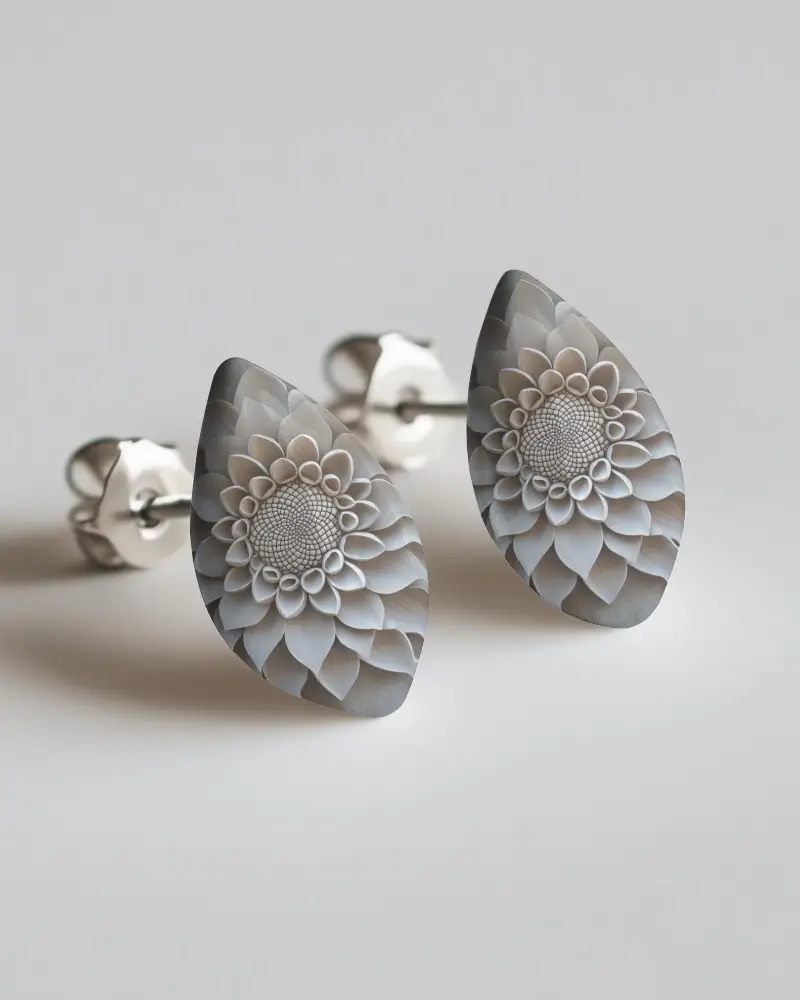 Glossy Earrings Mockup On White Surface Clean Lighting Stylish Stud Design Focus For Modern Look