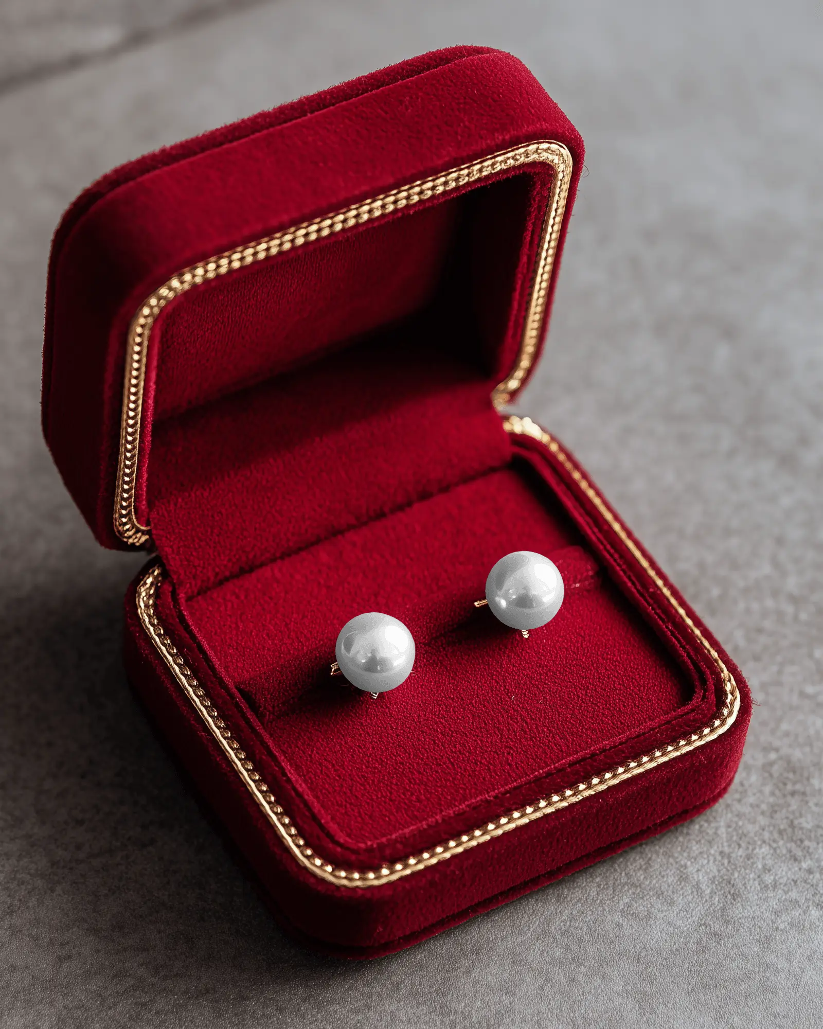 Elegant Pearl Stud Earrings Display In Luxury Velvet Jewelry Box Perfect Gift Idea 0158