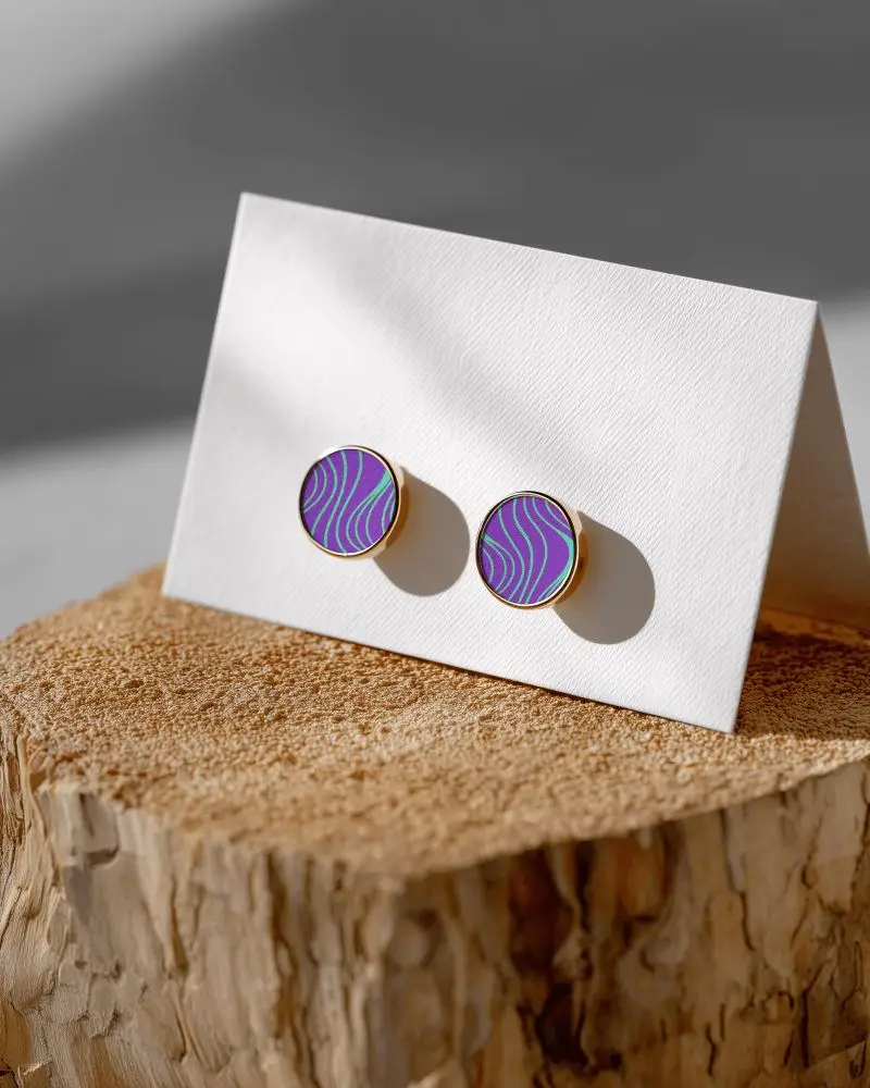 Minimalistic Round Stud Earrings Mockup On Textured White Card For Jewelry Display And Marketing