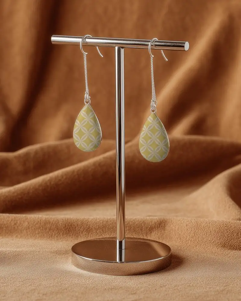 Luxury Earring Design Mockup With Hook Chain Details On Shiny Metal Stand