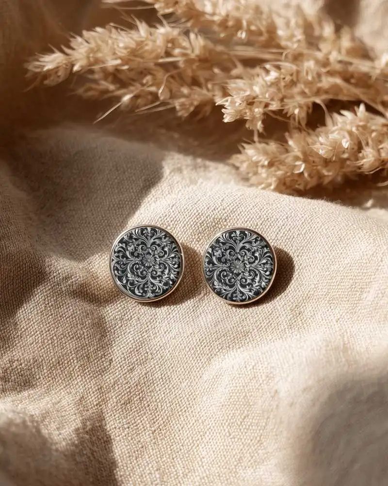 Round Earring Mockup With Soft Texture Background For Jewelry Brand Presentation