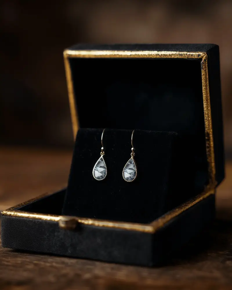 Handcrafted Teardrop Earrings Mockup Display In Premium Velvet Jewelry Presentation Box