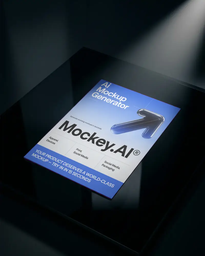 Minimalist Flyer Mockup On Reflective Surface With Spotlight For Modern Presentation