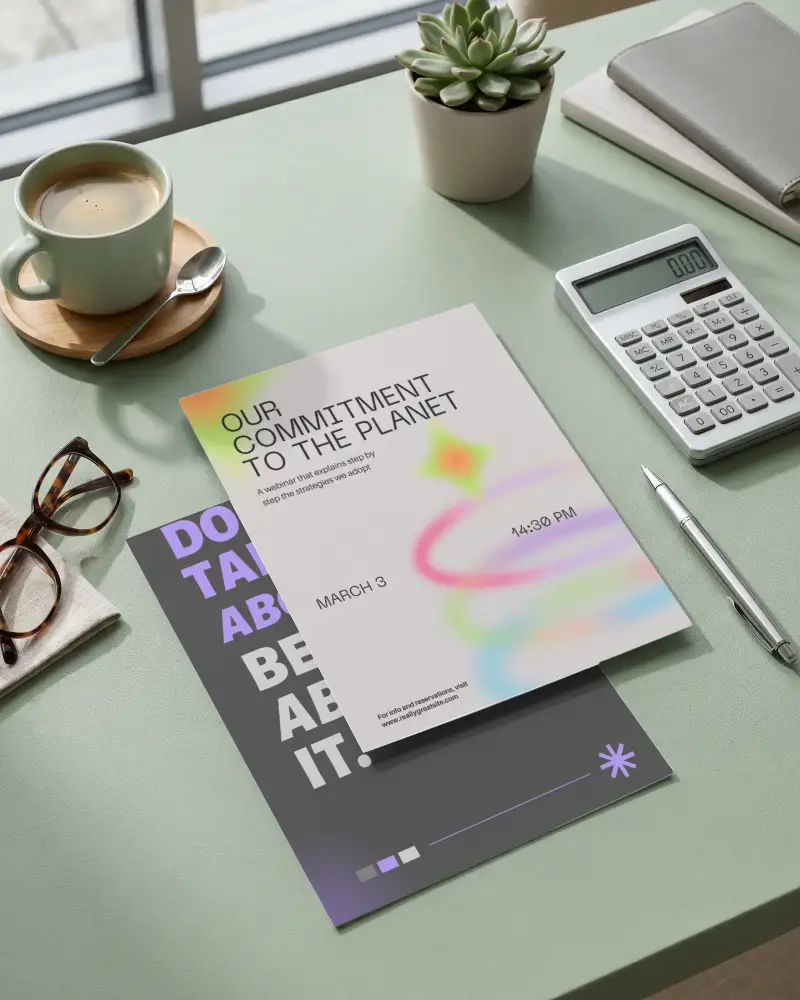 Minimalistic Flyer Mockup Layout With Tidy Workspace Elements For Corporate And Creative Projects