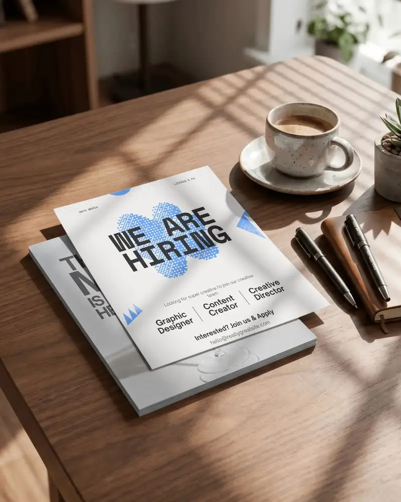 Clean Minimalist Flyer Mockup With Coffee Pen And Notebook For Professional Presentations
