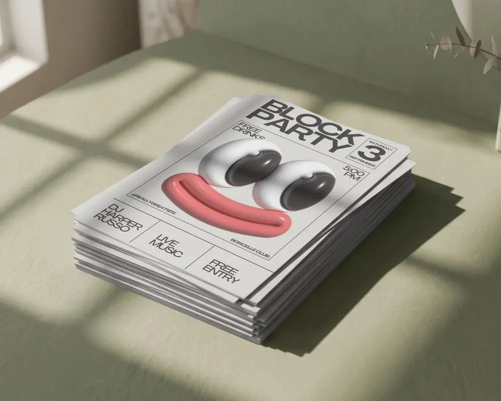 Stack Of Blank Flyers On Textured Surface With Natural Light And Shadows