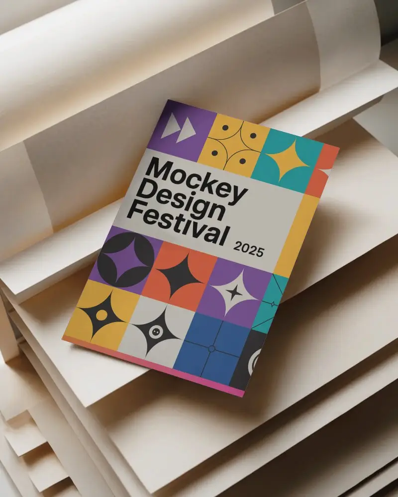 Minimalistic Stylish Flyer Mockup Flat Lay Modern Paper Background Design Template