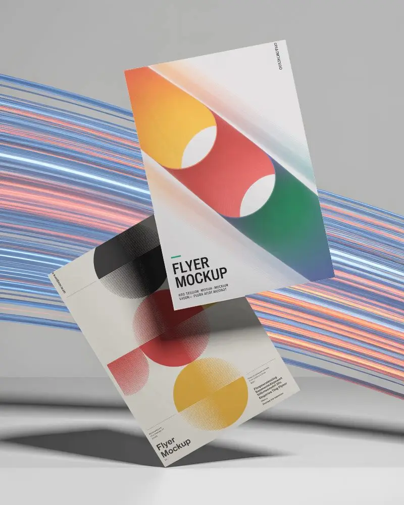 Creative Angled Flyer Mockup Showcasing Dual Sheets With Futuristic Light Streaks