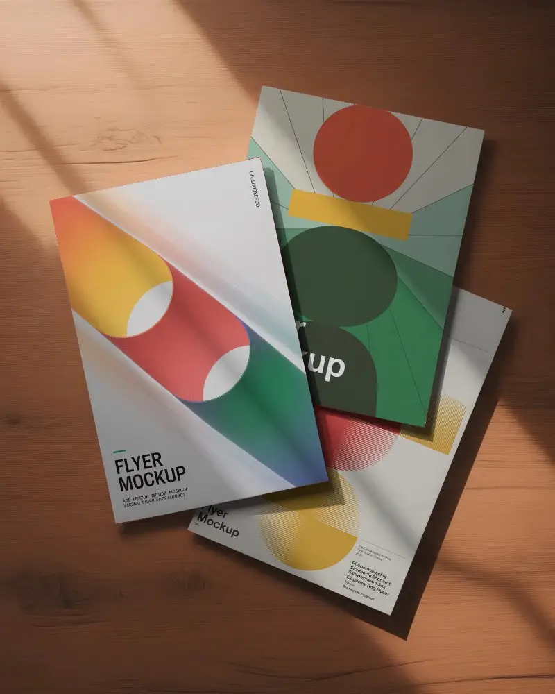 Professional Flyer Mockup Template On Wooden Background For Creative Showcase