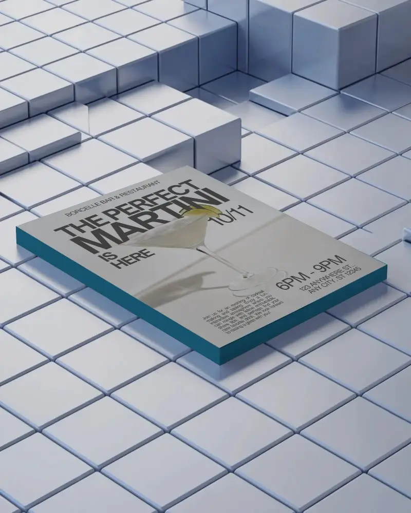 Sleek Flyer Mockup On Minimalist Geometric Background For Modern Designs And Presentations