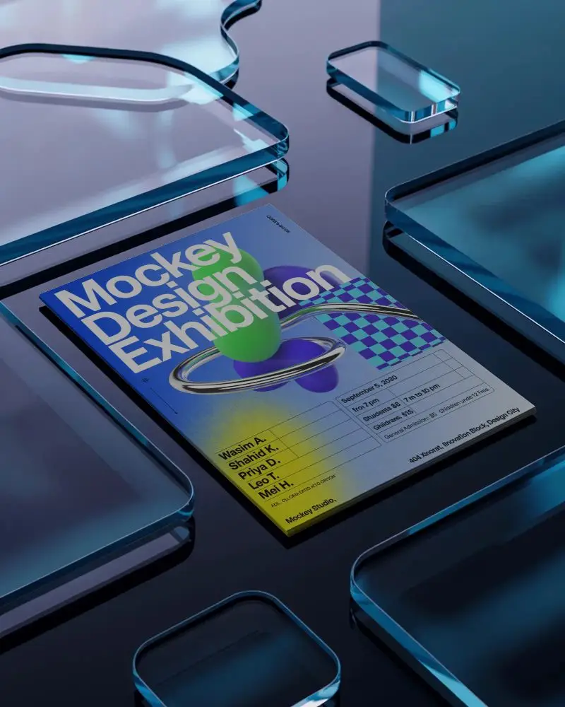 Minimalist High Quality Flyer Mockup With Glass Texture Background For Design Showcase