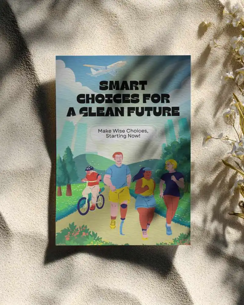 Shadow Cast Minimalist Flyer Mockup On Textured Surface With Natural Floral Elements Around