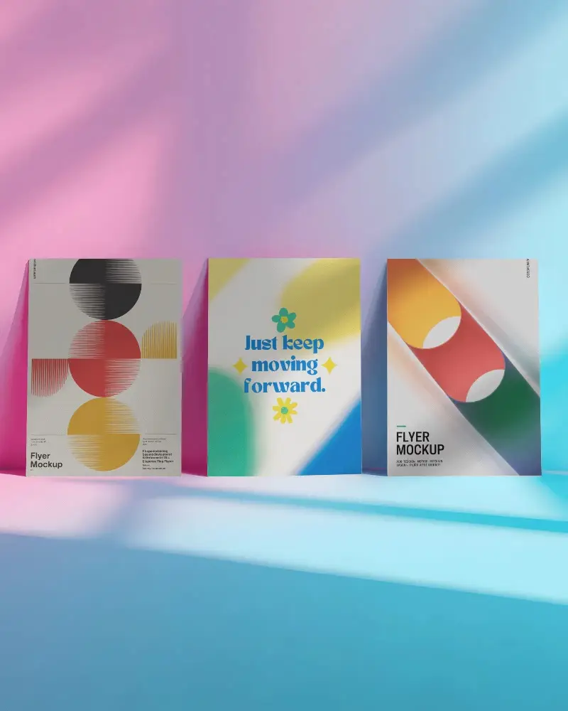 High Quality Vertical Flyer Mockups With Soft Shadow Effect For Design Preview And Promotion