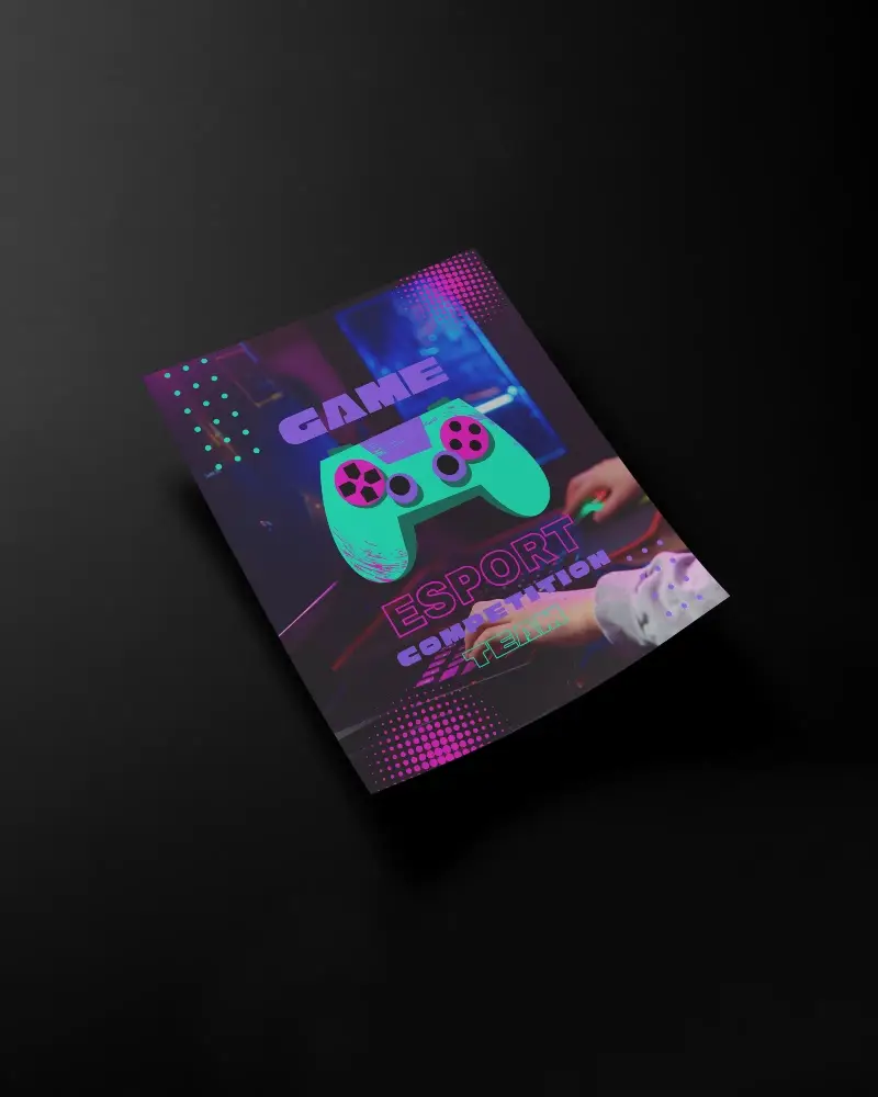 Tilted Flyer Mockup On Black Background High Contrast Light And Depth Effect