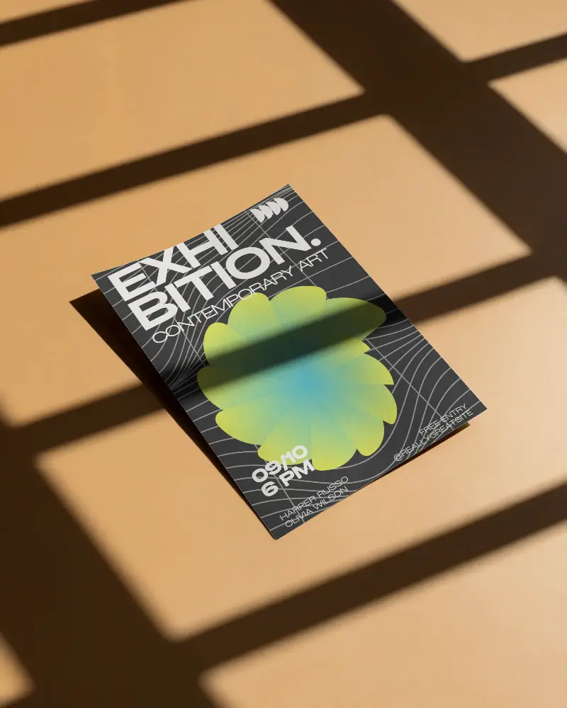 Minimalistic Flyer Mockup Shadow Play Simple Clean Flat Lay Design Presentation Template