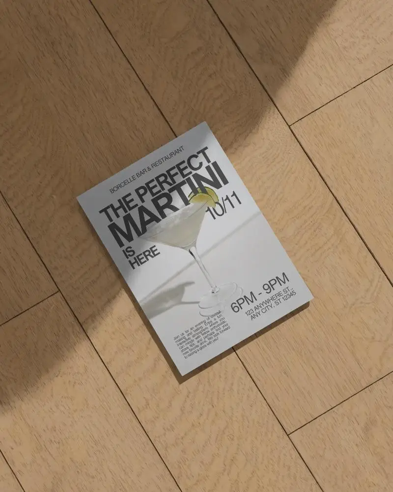 Premium Flyer Mockup Template Flat Lay On Wooden Surface Mockup For Promotion