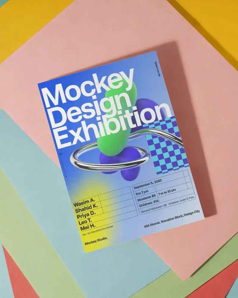 Angled Flyer Mockup With Reflective Surface On Multicolor Paper Background For Branding