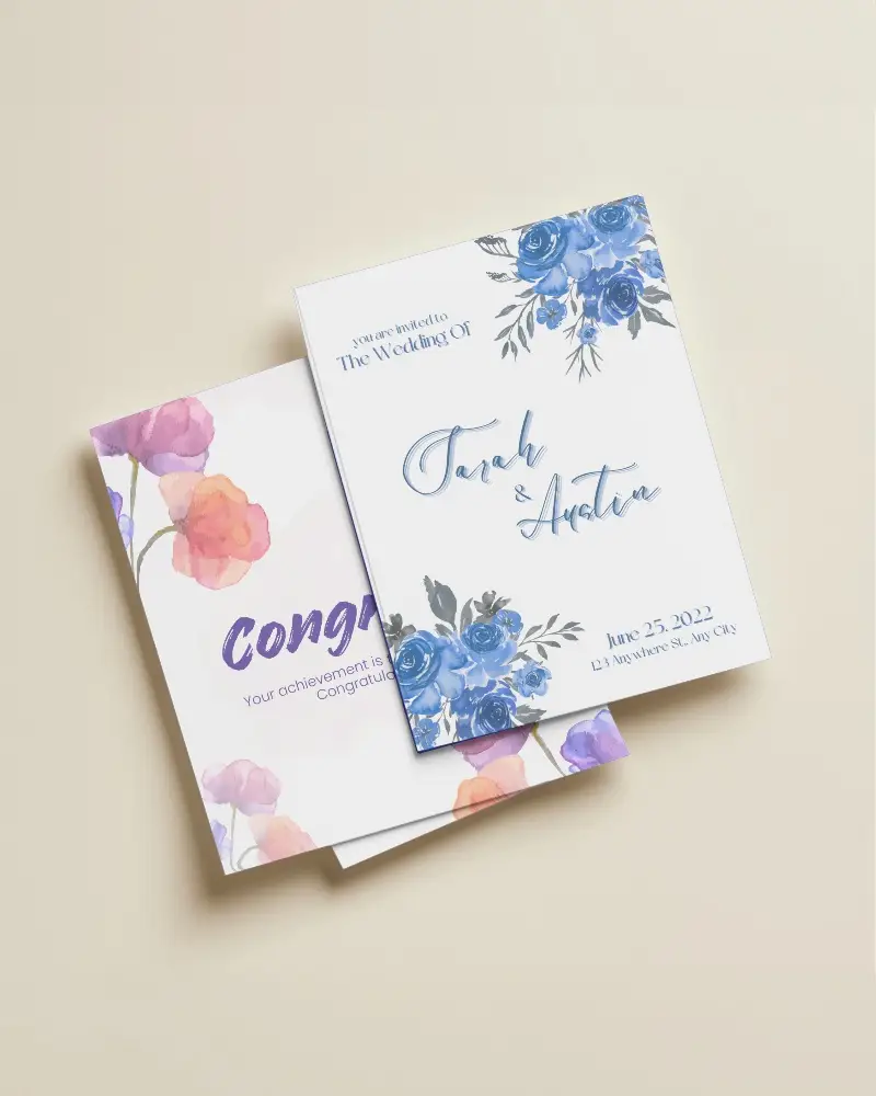 Wedding And Congratulations Card Mockup Two Stationery Templates Botanical Accents On Light Neutral Backdrop 0132