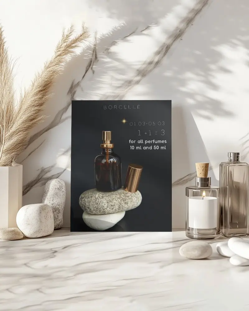 Marble Spa Setting Flyer Mockup With Candle Perfume Bottle And Pampas Grass Clean Wellness Theme