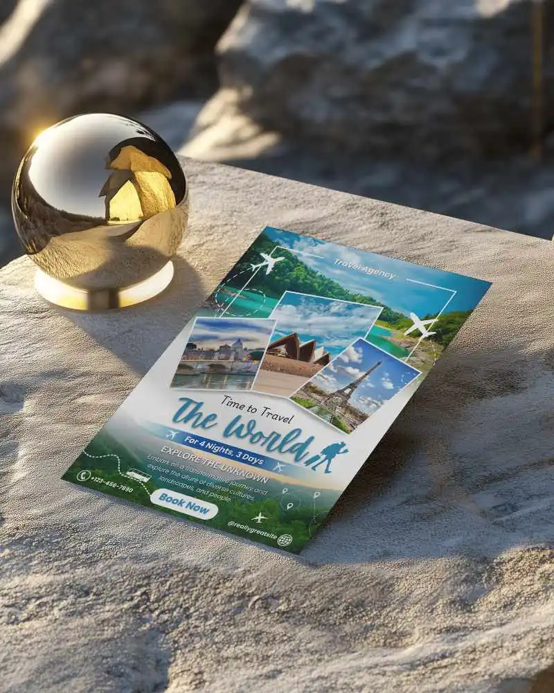 Outdoor Stone Surface Flyer Mockup With Golden Reflection And Sunset Light