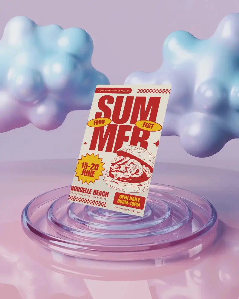 Floating Dark Flyer Mockup In Spotlit Black Studio Minimalist Shadow Effect High Contrast Mood