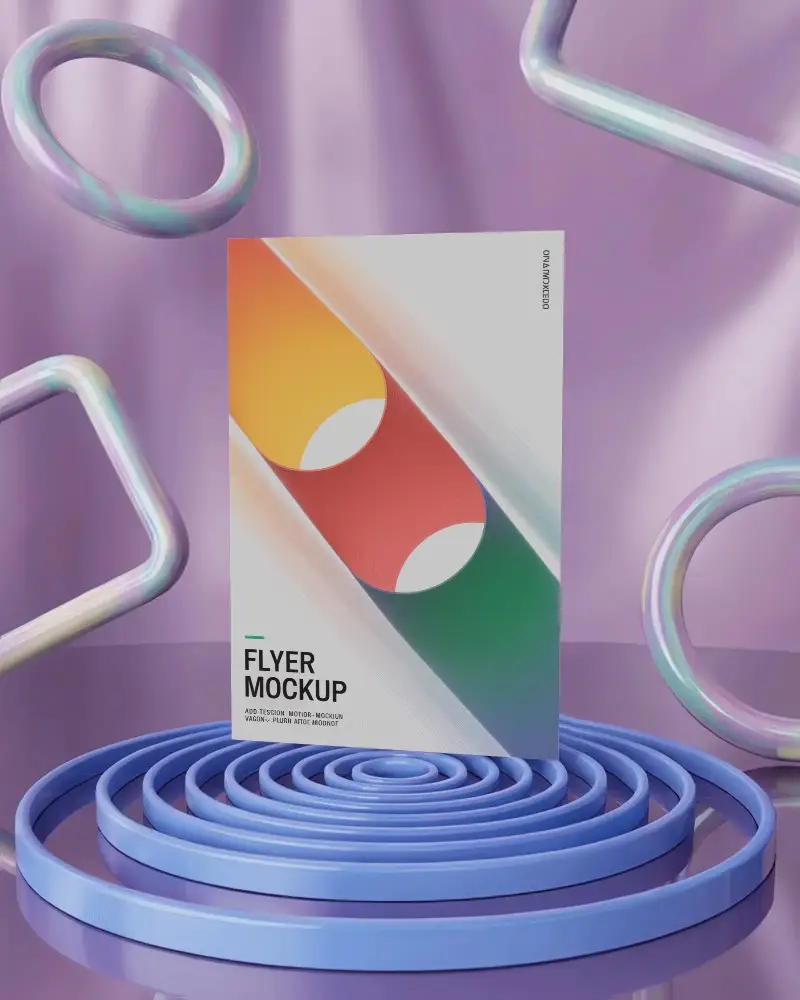 Leaning Flyer Mockup On Dark Textured Wall Shadowy Black Studio With Depth And Grit