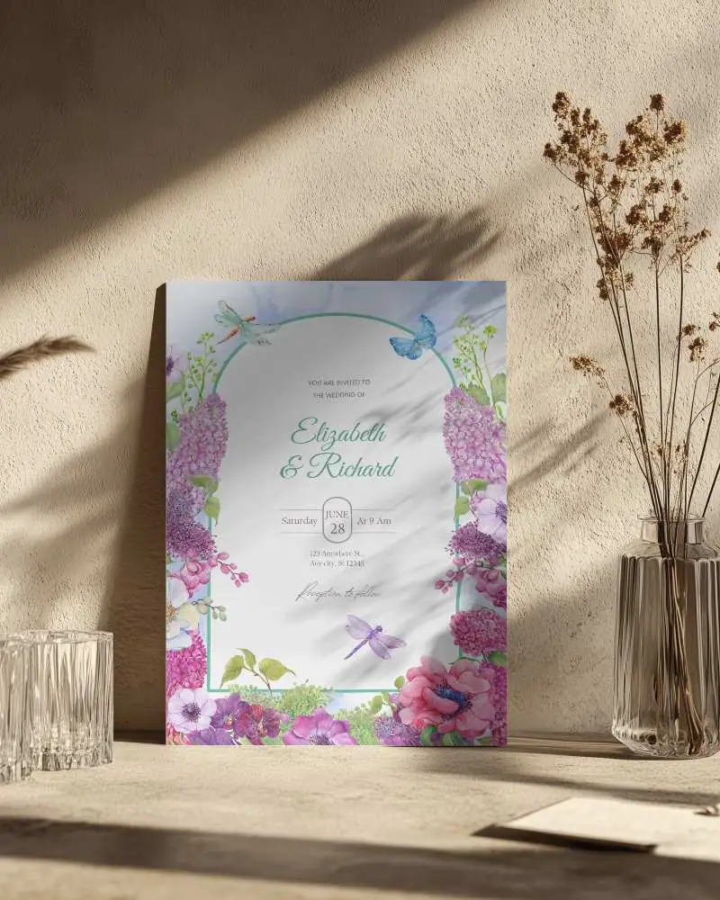 Sunlit Boho Flyer Mockup Dried Flowers And Glass On Beige Table Warm Light And Soft Shadows