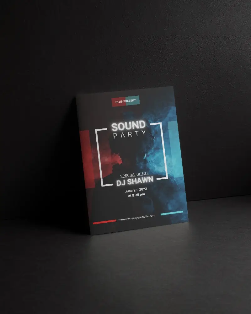 Dark Textured Flyer Mockup Against Black Wall Soft Side Lighting Minimalist And Premium Style