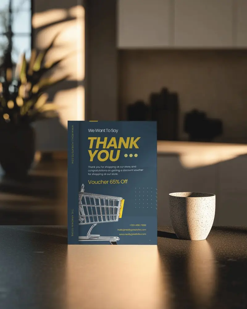 Kitchen Countertop Flyer Mockup Evening Sunlight With Ceramic Cup Cozy And Domestic Environment