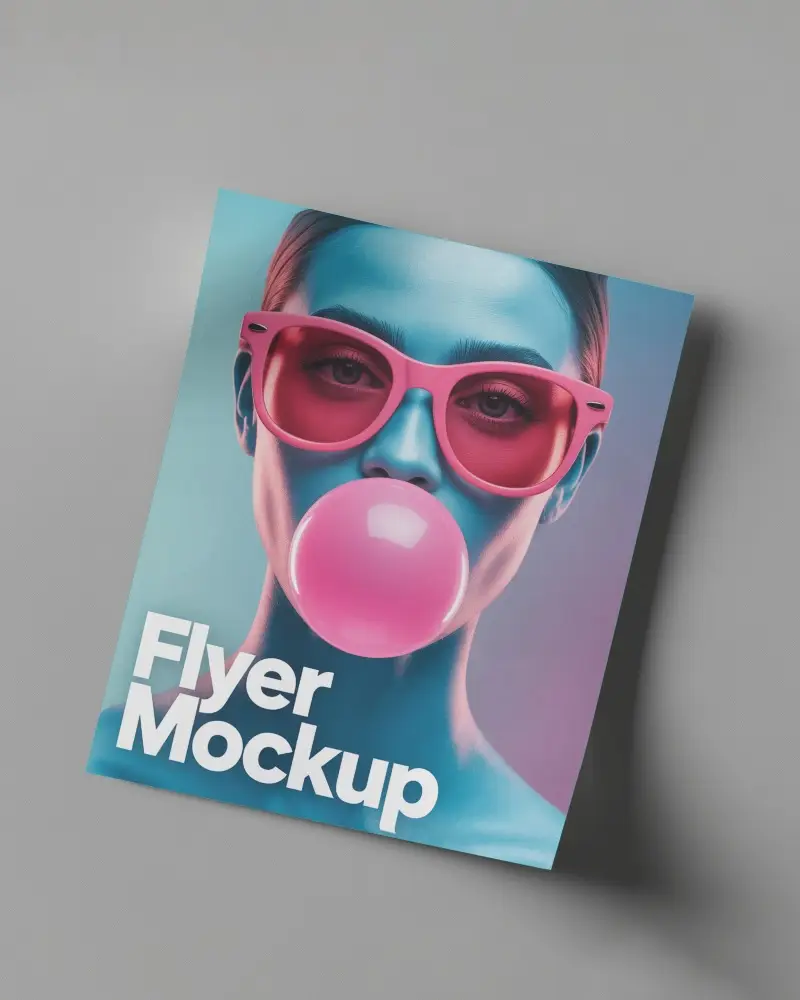 Top View Flyer Mockup On Grey Surface With Realistic Folds And Hard Light Shadow For Clean Presentation