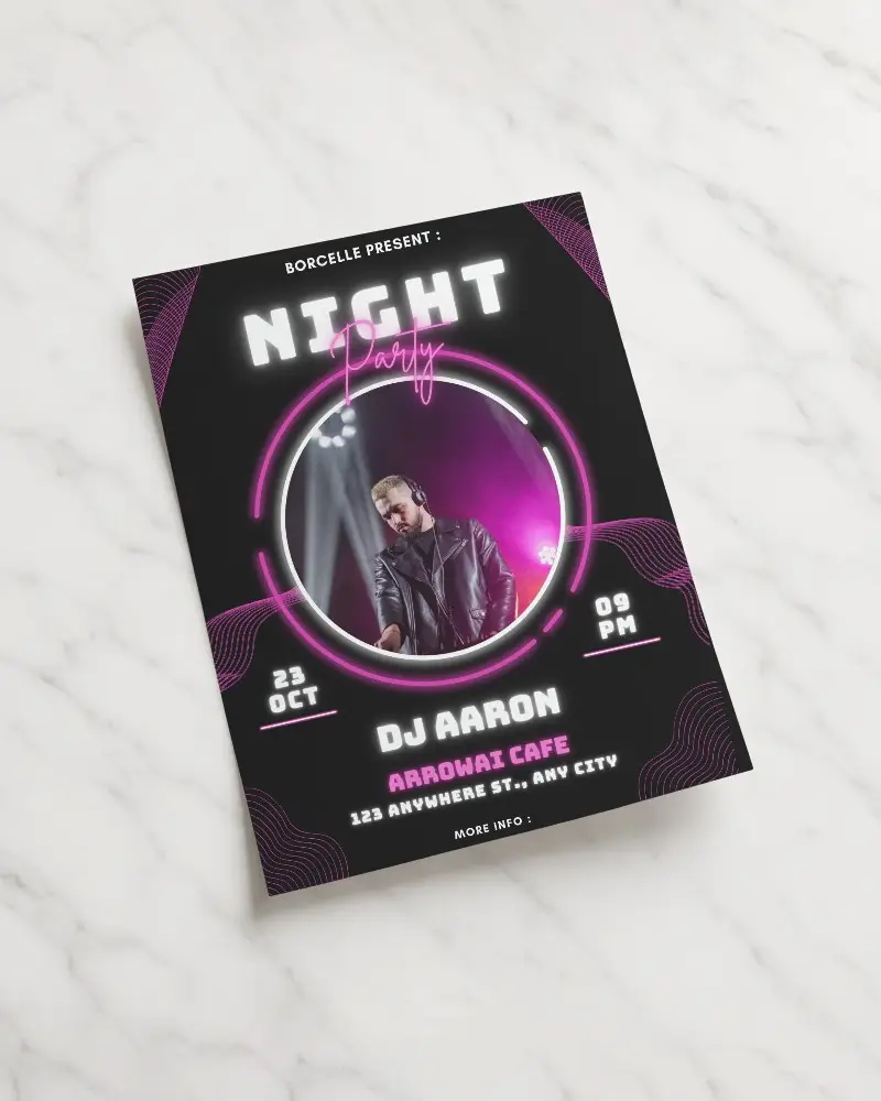 Flat Lay Flyer Mockup On White Marble Surface With Clean Luxurious Aesthetic And Even Light Shadow