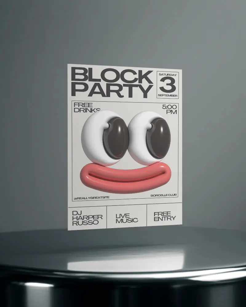 Minimal Floating Flyer Mockup Hovering Above Metallic Platform In Soft Studio Light For Modern Presentations