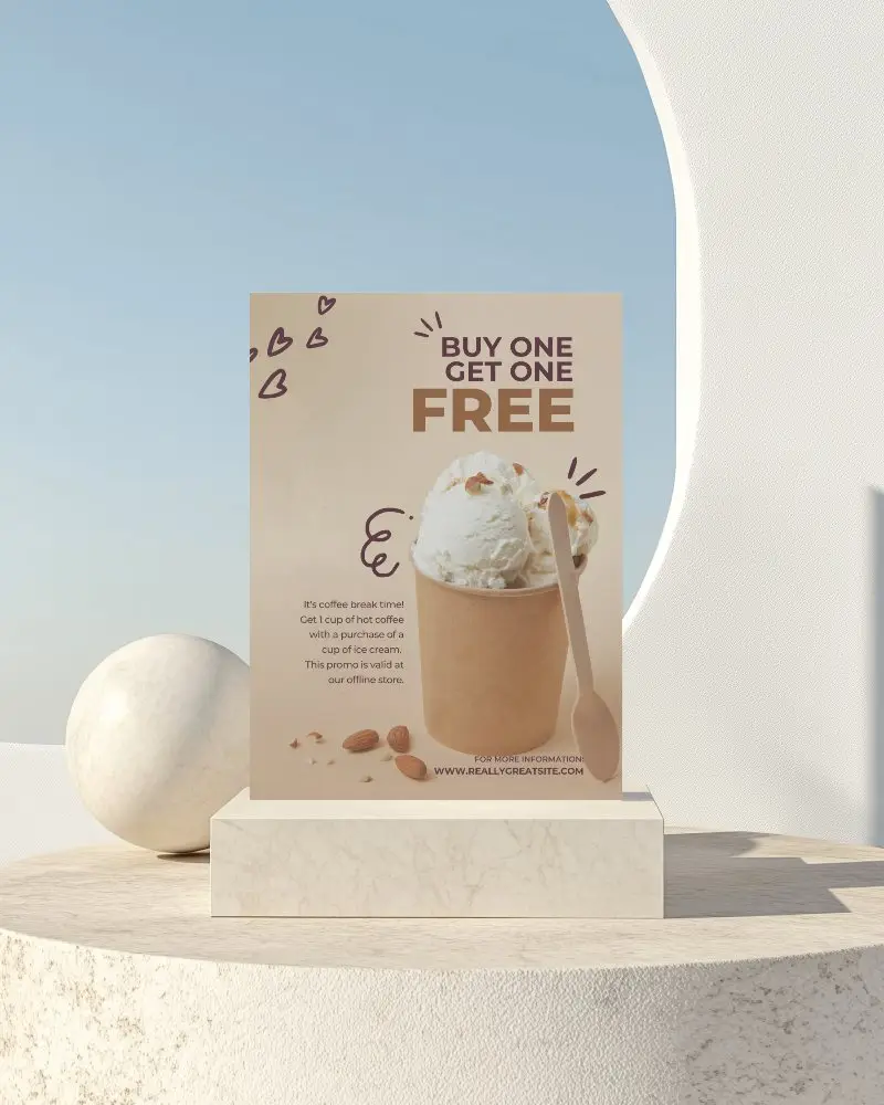 Mediterranean Sunlit Flyer Mockup On Stone Pedestal With Arched Cutout Background And Serene Blue Sky