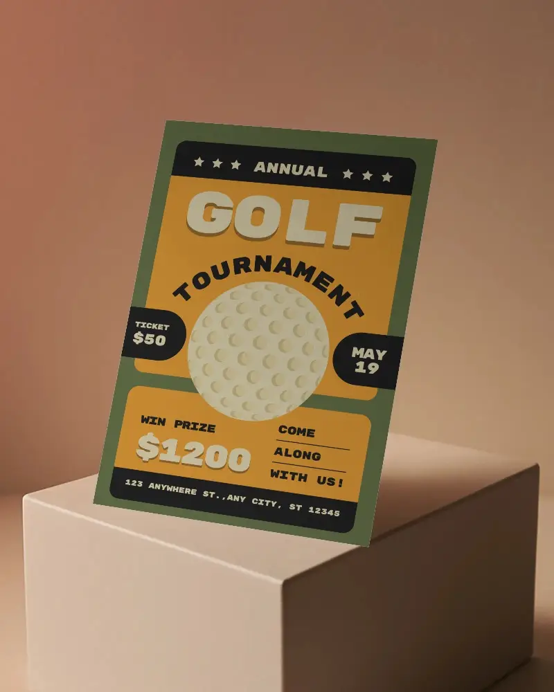 Soft Beige Flyer Mockup On Cuboid Pedestal Against Neutral Gradient Wall With Clean Balanced Light