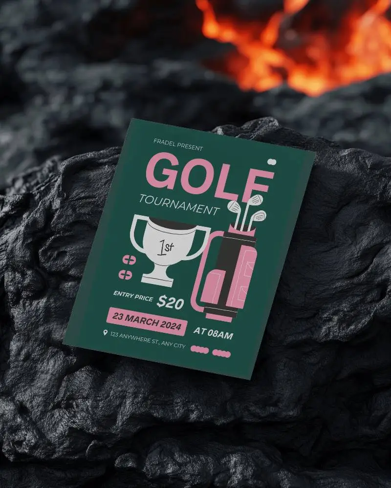 Textured Volcanic Rock Flyer Mockup With Glowing Lava Background And High Contrast Light Shadow Play